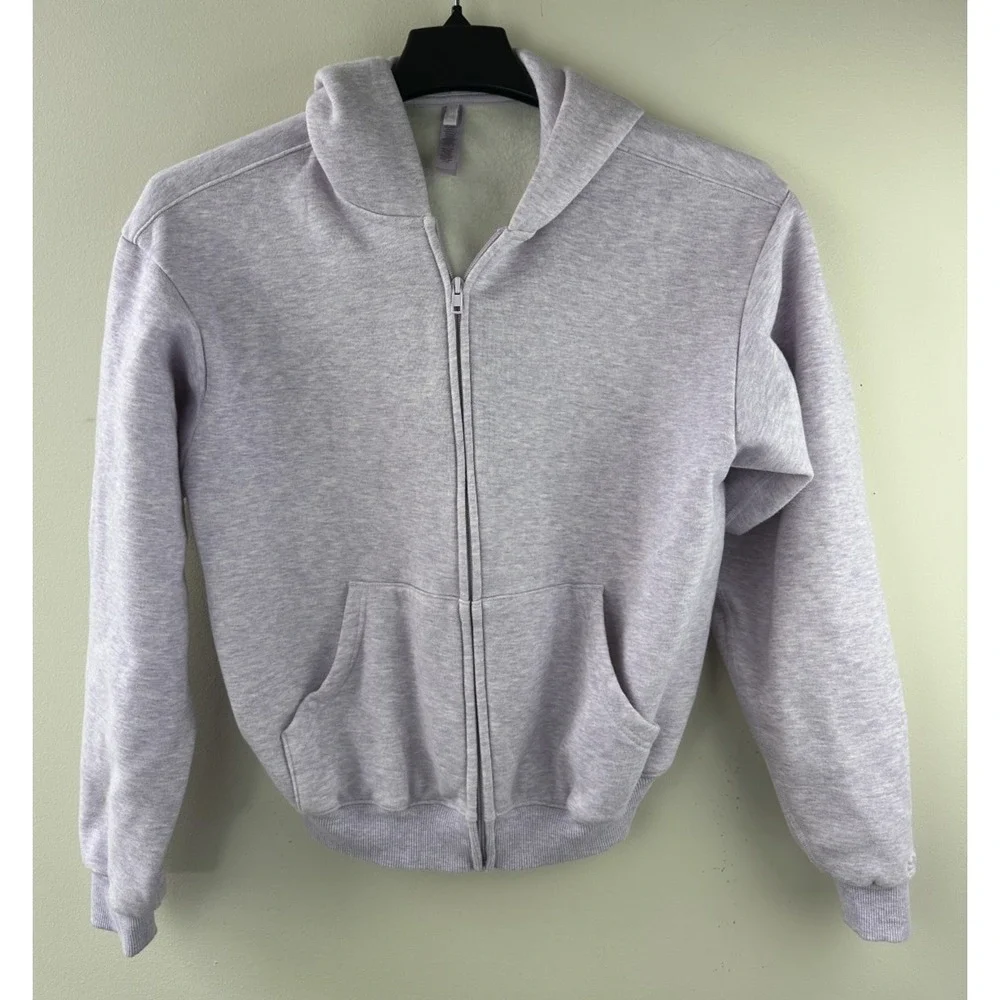 SKIMS Limited Edition Cotton Fleece Cropped Full Zip Up Hoodie Purple Heather M - Picture 13 of 16